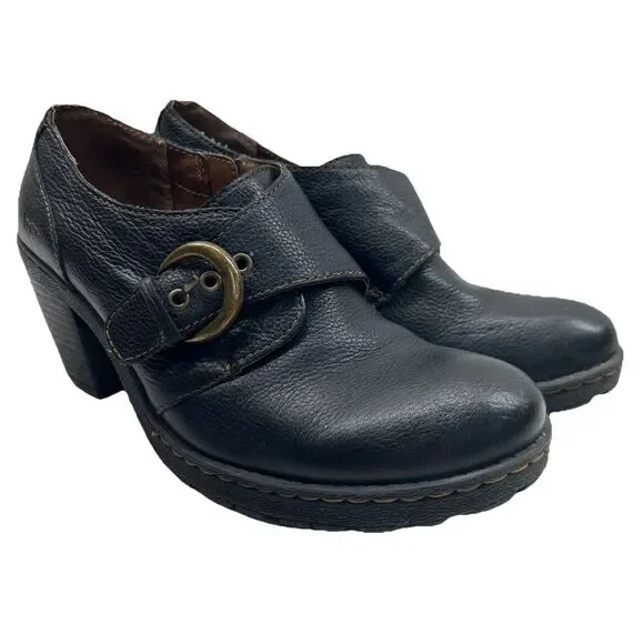 BOC Born Concept Womens 7.5 Women Black Leather Ankle Bootie Shoe Block Heel Zip - Picture 1 of 9